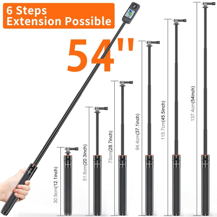 PULUZ 1.4m Action Camera Selfie Stick Tripod Vlog Live Streaming Holder (Black)