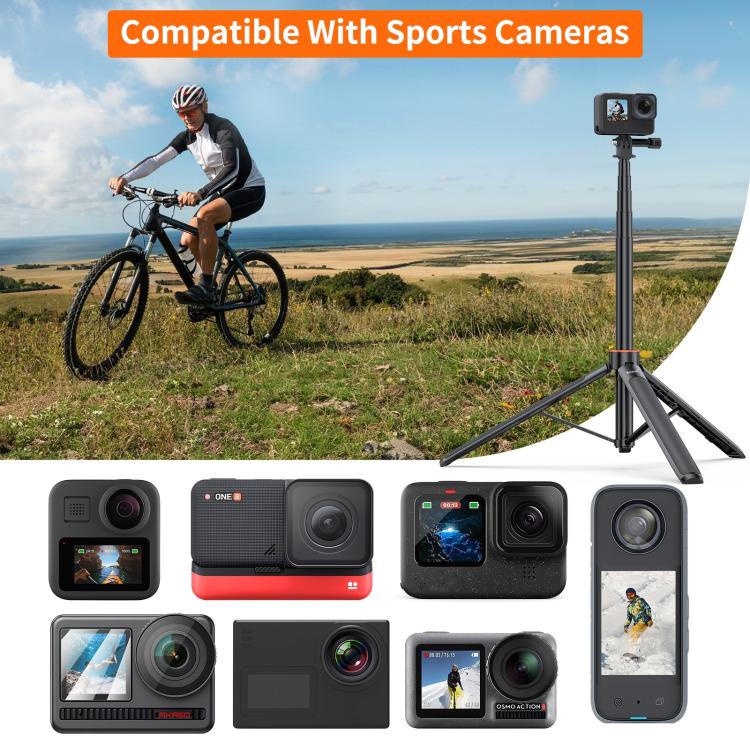 PULUZ 1.4m Action Camera Selfie Stick Tripod Vlog Live Streaming Holder (Black)