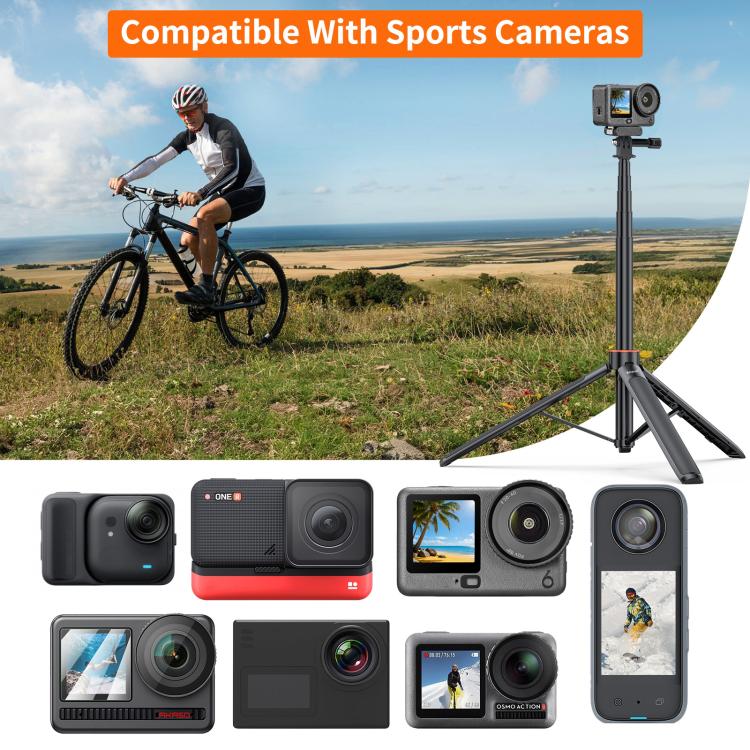 PULUZ 1.4m Action Camera Selfie Stick Tripod Vlog Live Streaming Holder (Black)