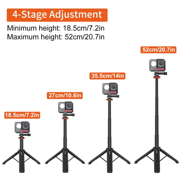 PULUZ Action Camera Extension Tripod Selfie Stick Stand for GoPro (Black)