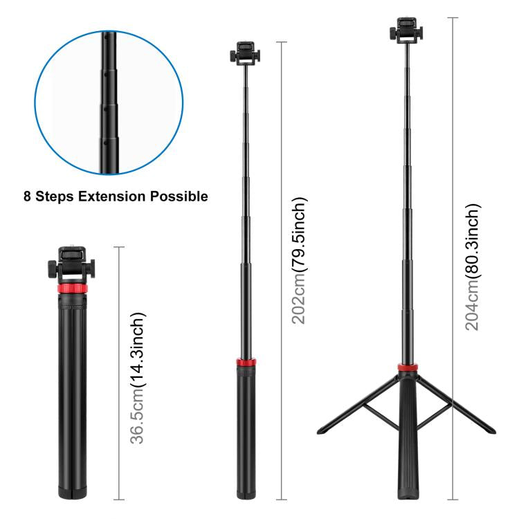 PULUZ 2m 8-section Aluminum Alloy Broadcast Fill Light Bracket Telescopic Tripod (Black)