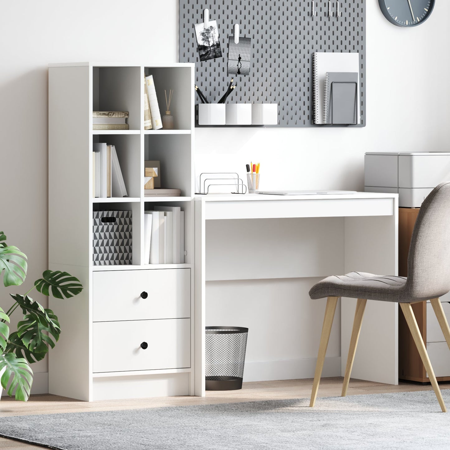 Desk with Storage White Engineered Wood