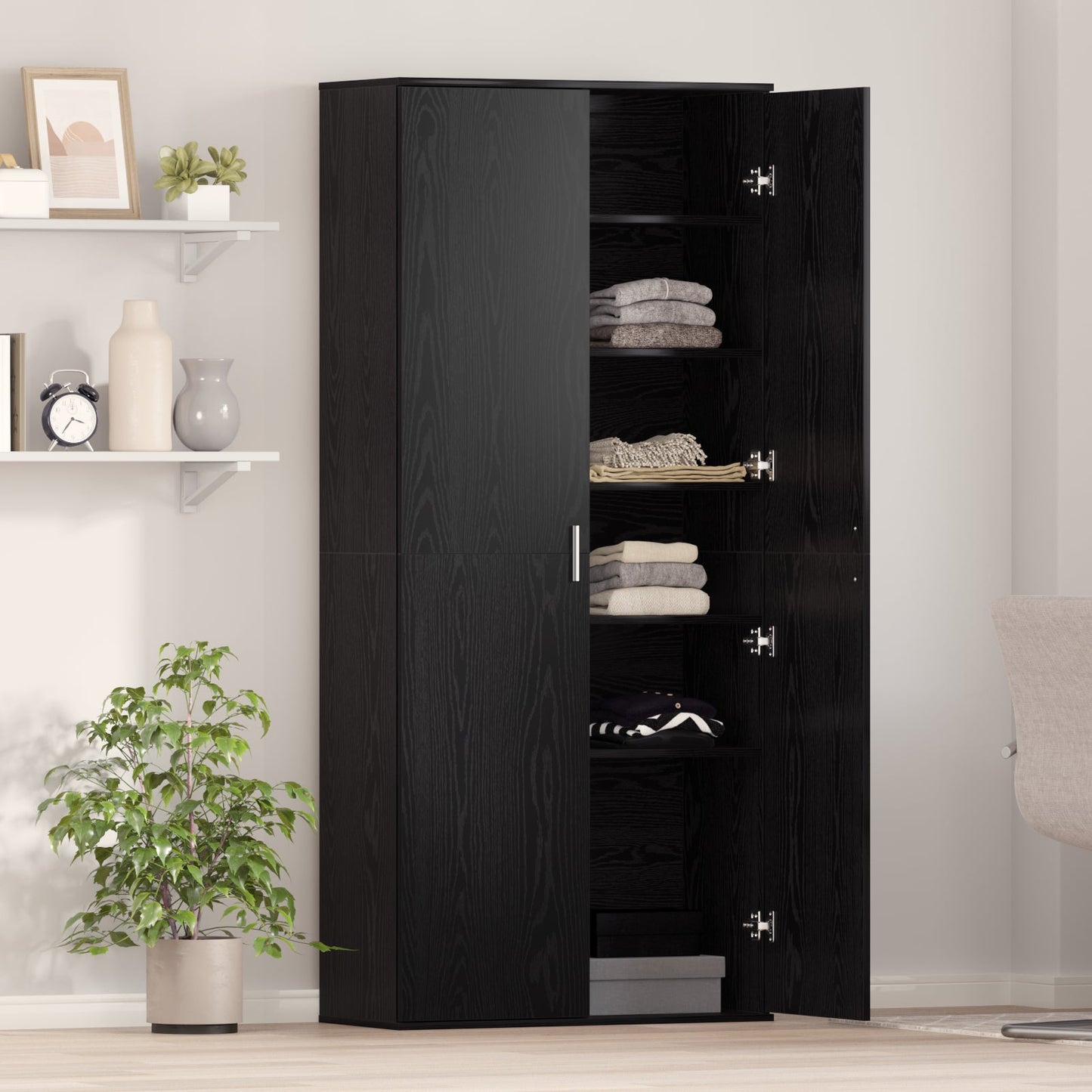 Highboard Black Oak 80x35x180 cm Engineered Wood