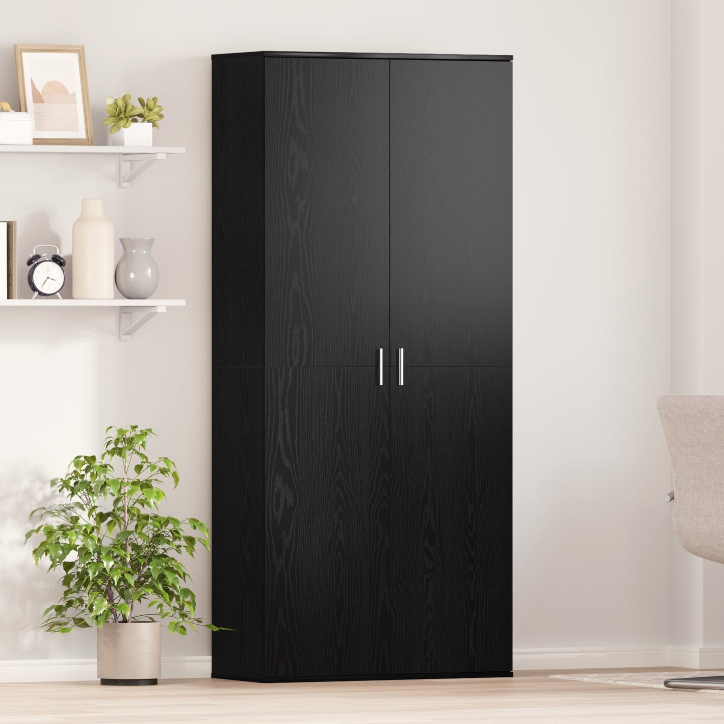 Highboard Black Oak 80x35x180 cm Engineered Wood