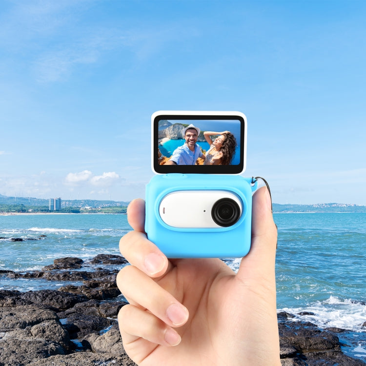 For Insta360 GO 3 PULUZ Camera Charging Case Silicone Case with Lens Cap & Strap, Silicone Case with Lens Cap(Blue)