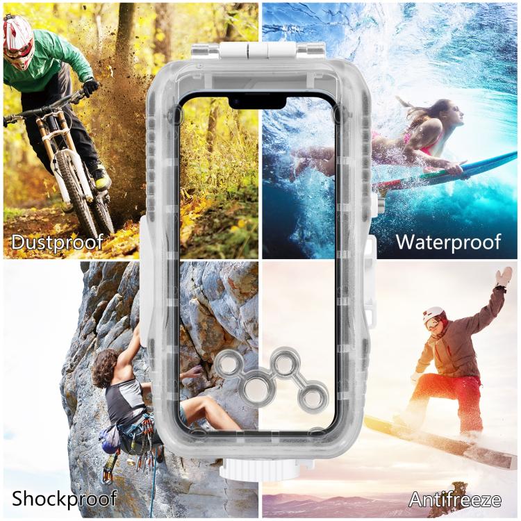[US Warehouse] PULUZ 40m/130ft Waterproof Diving Case for iPhone 16 / 15 / 15 Pro / 14 / 14 Pro / 13 / 13 Pro / 12 / 12 Pro, with One-way Valve Photo Video Taking Underwater Housing Cover