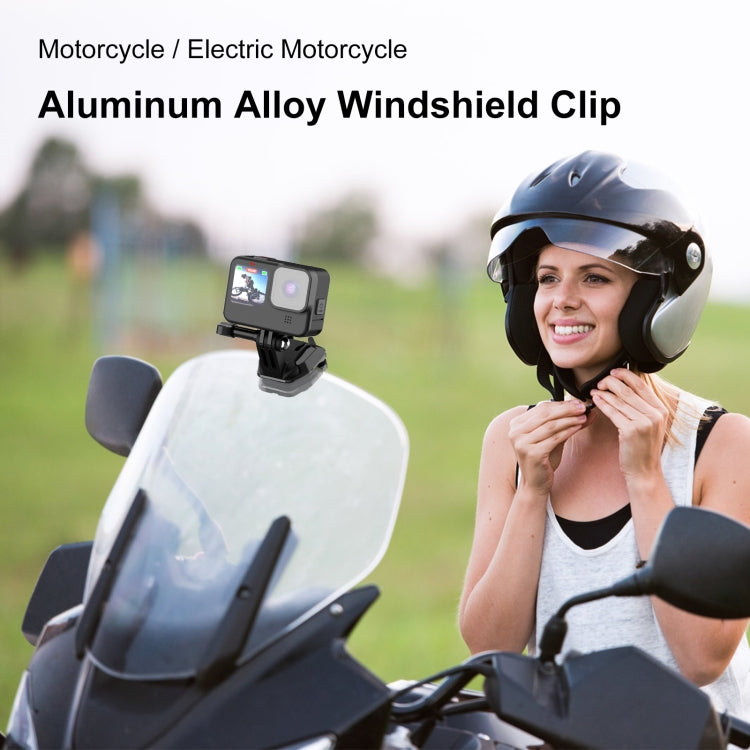 PULUZ Motorcycle Windshield Action Camera Mount Clip for GoPro Hero12 Black / DJI Osmo Action 4 / Insta360 X4 / Ace Pro and Other Action Cameras, Windshield Clip I