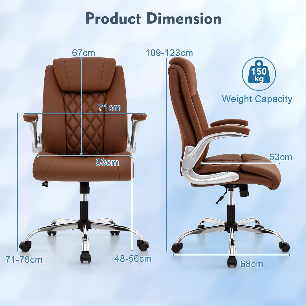 Height Adjustable PU Leather Office Chair with 6-level Headrest-Black
