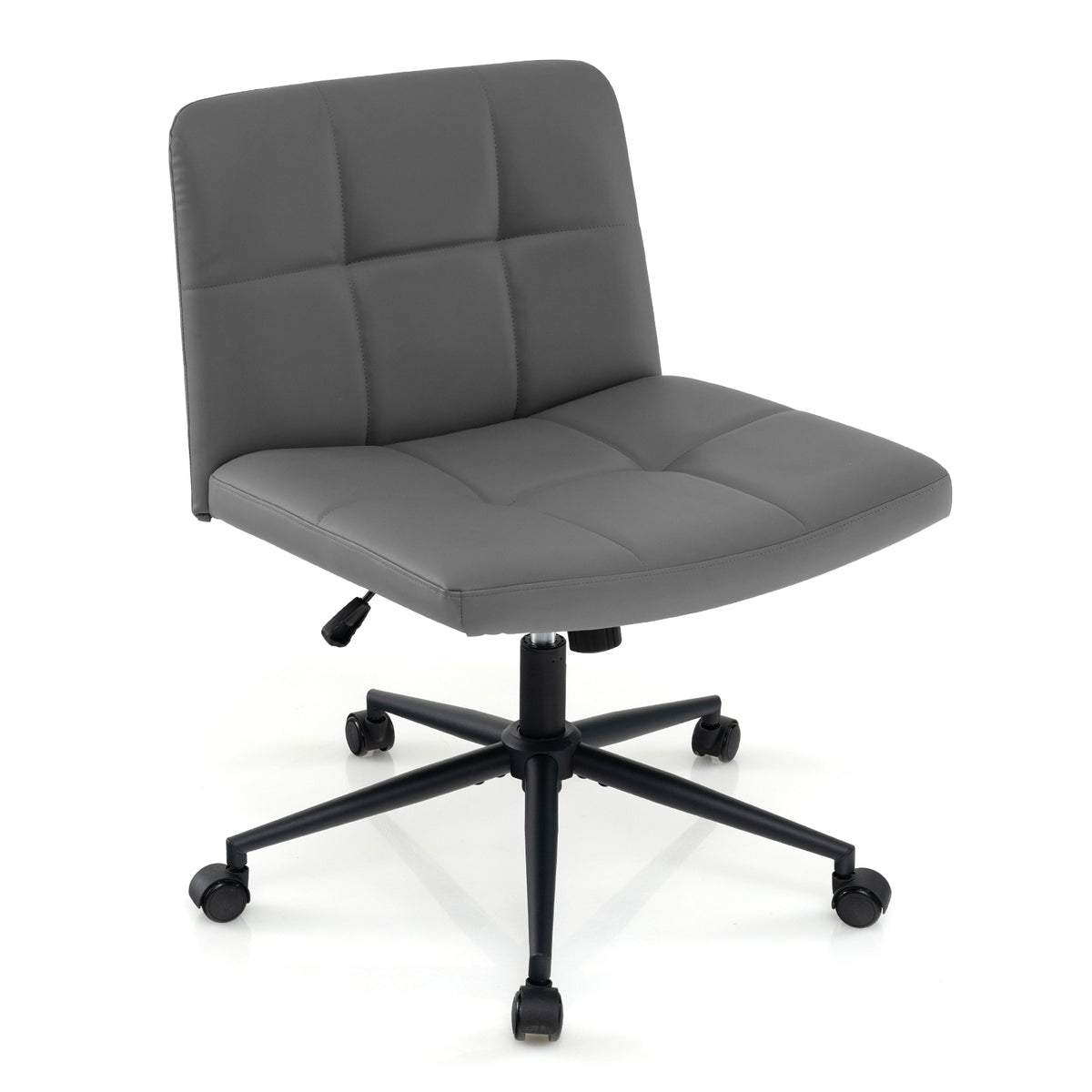 PU Leather Upholstered Cross-legged Office Chair with Wheels-Beige