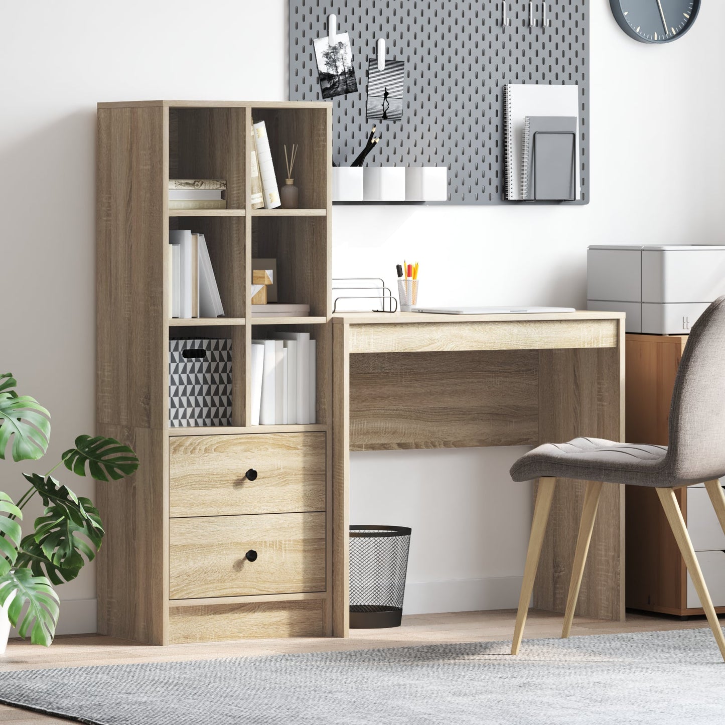 Desk with Storage Sonoma Oak Engineered Wood