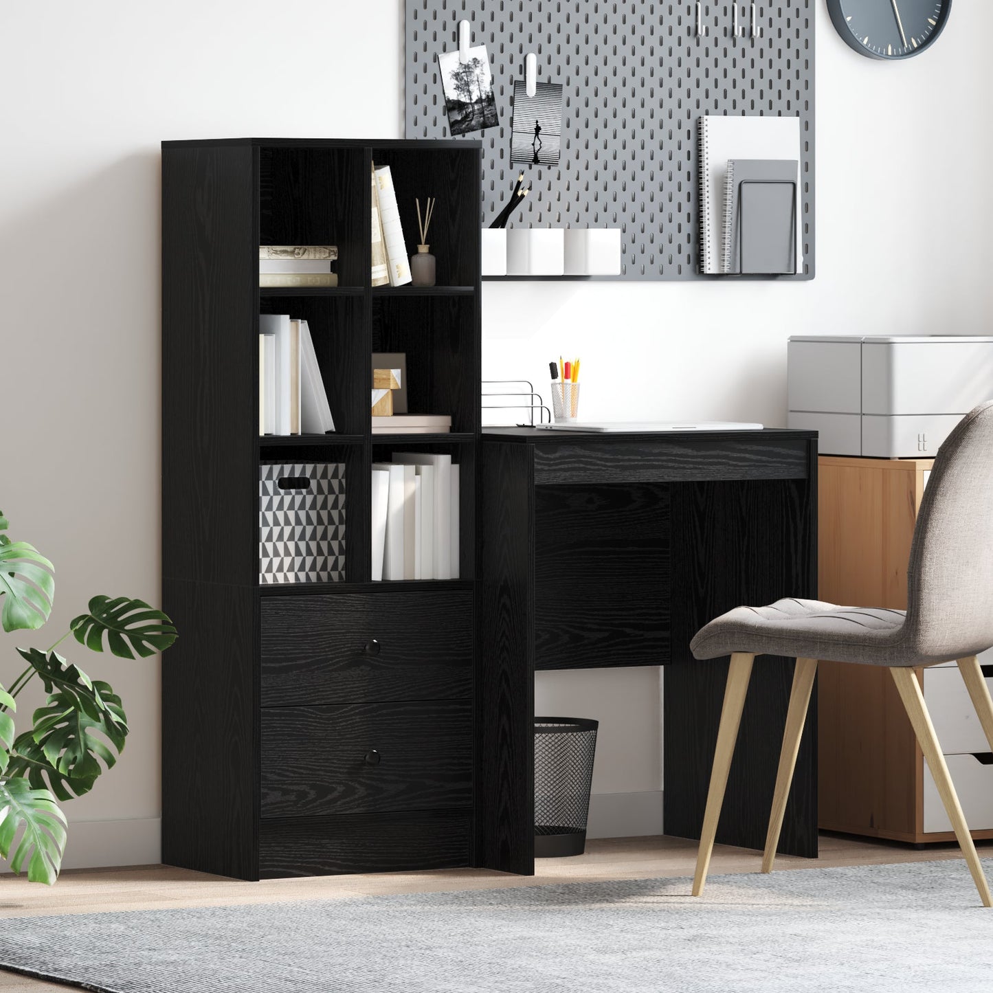 Desk with Storage Black Oak Engineered Wood