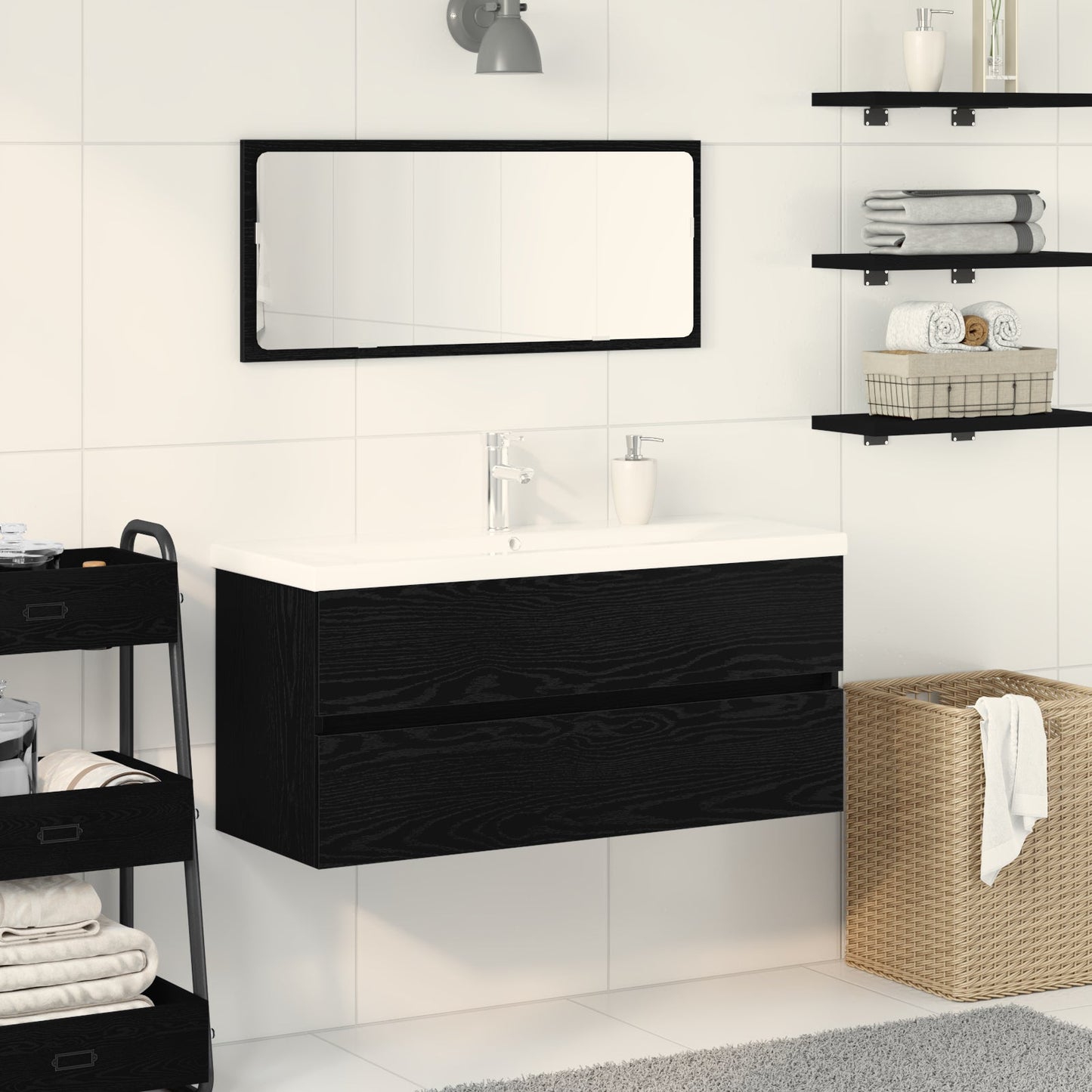 Sink Cabinet with Built-in Basin Black Oak Engineered Wood