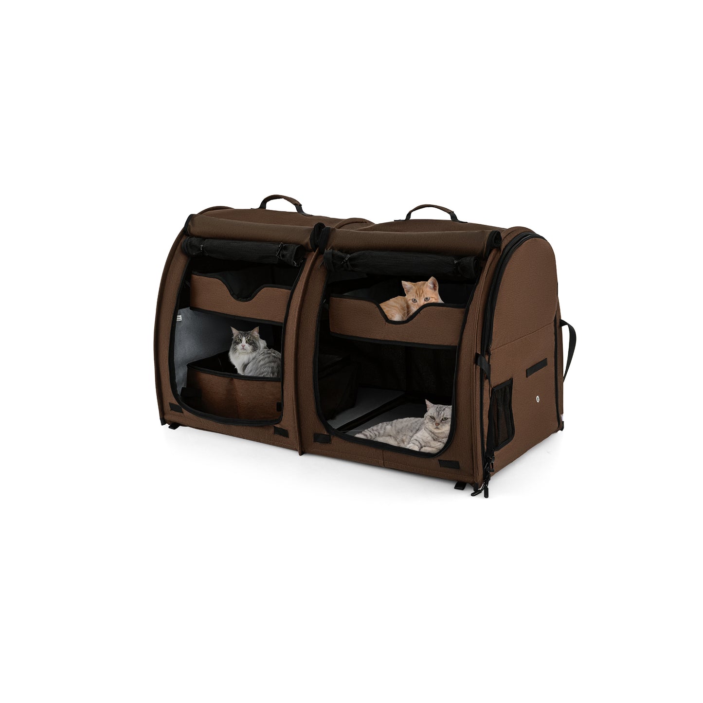 2 Compartments Pet Travel Carriers with Removable Hammocks and Mats-Black