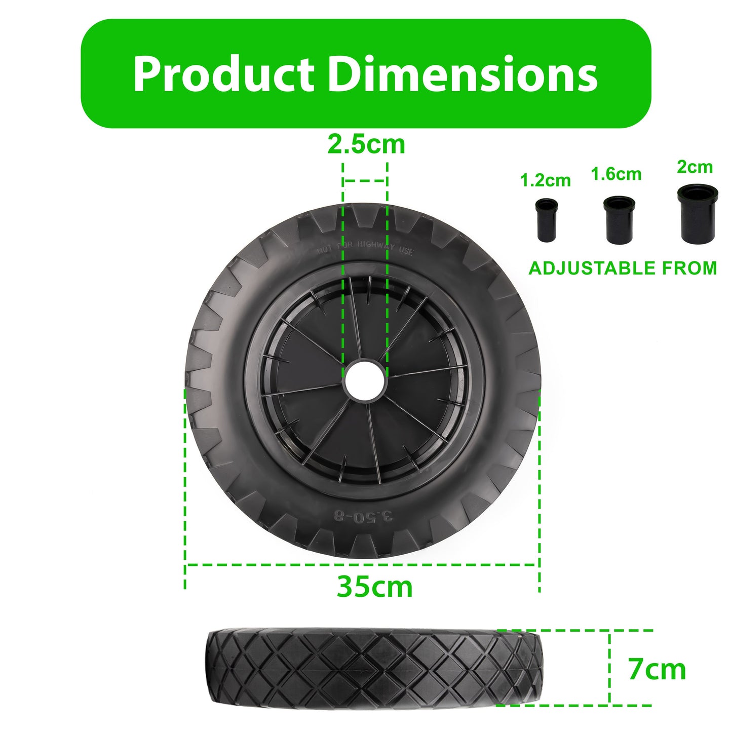 14" Puncture Proof Wheelbarrow Wheel - Black
