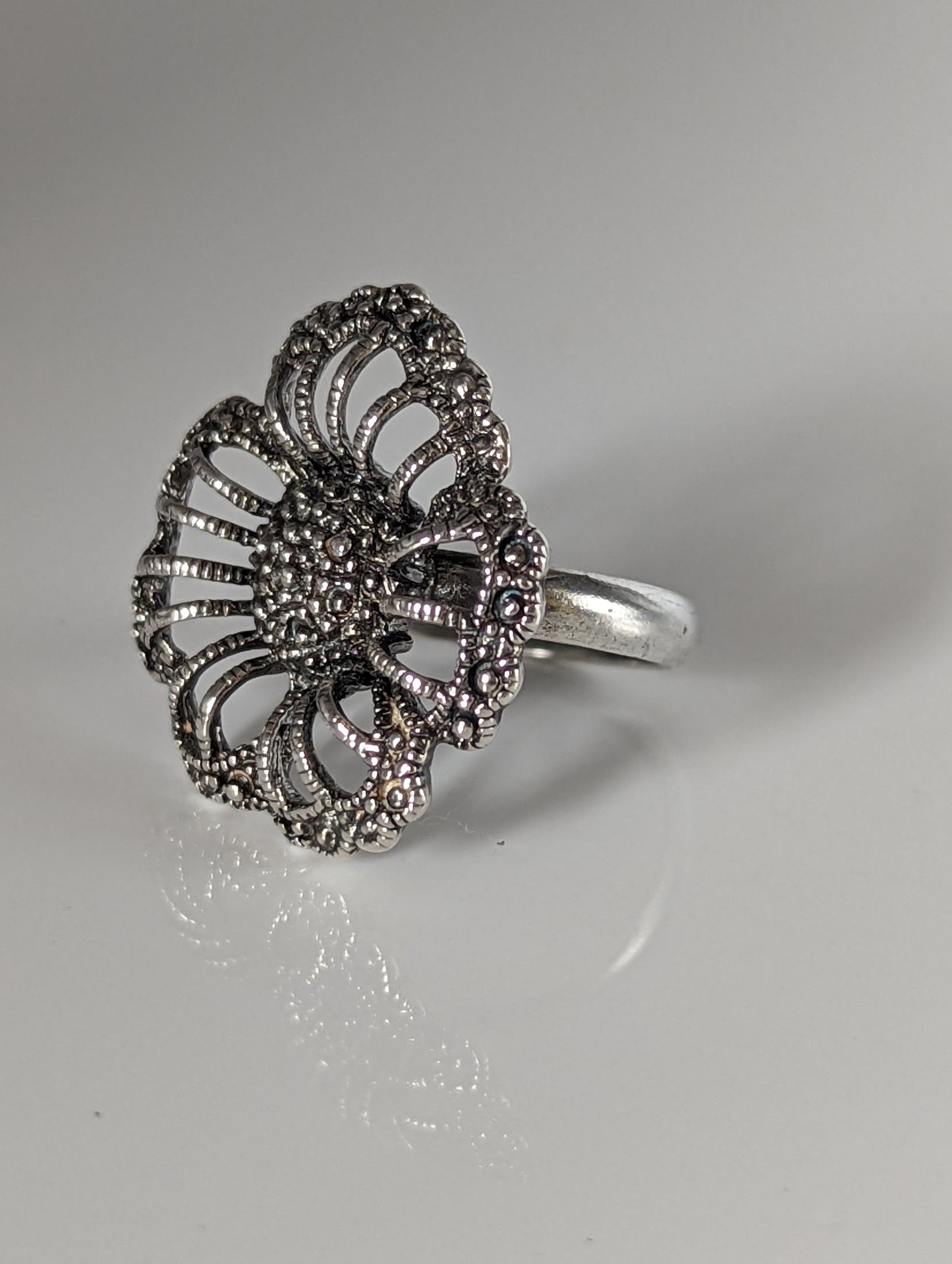 Silver Steed Large Unique Flower Handmade Silver Ring
