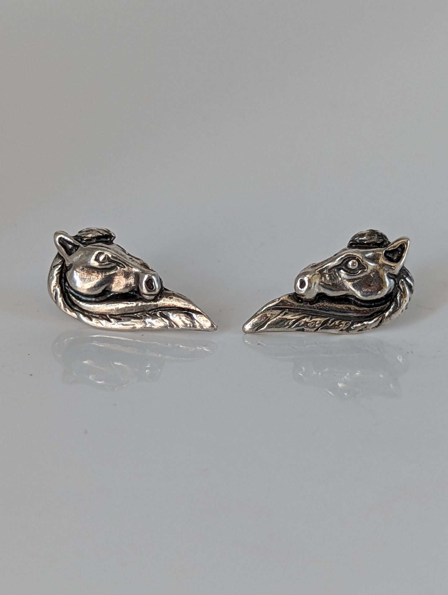 Silver Steed Long maned Horse Head Studs