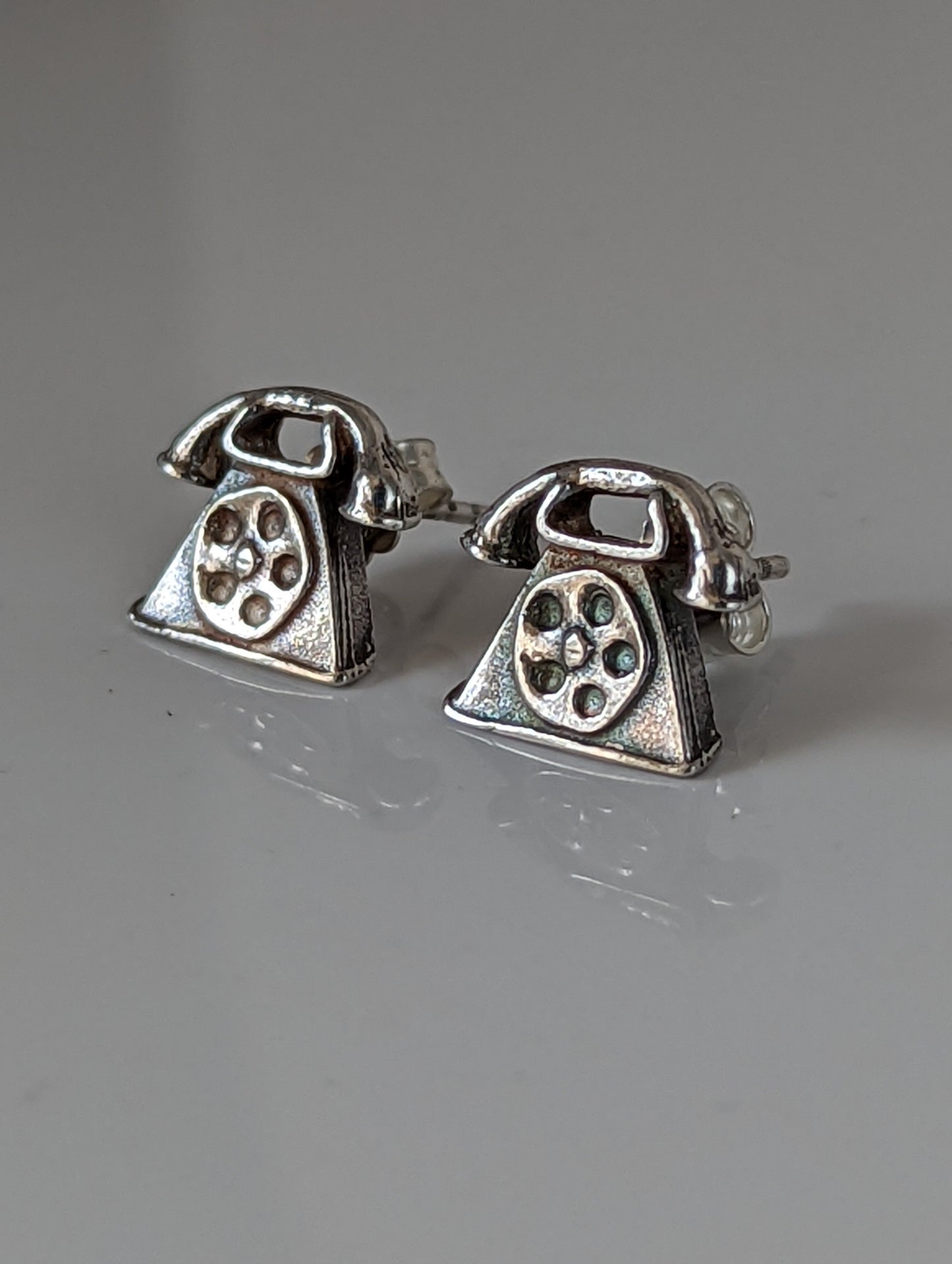 Silver Steed Telephone Stud Earrings
