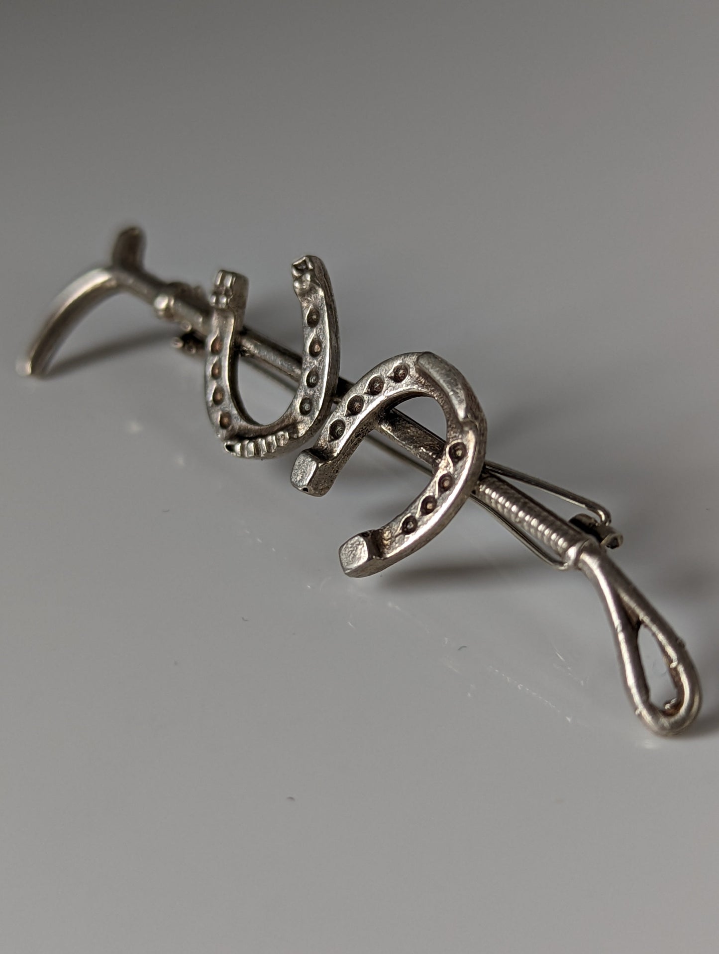 Silver Steed Double Shoe Silver Brooch / Stock Tie Pin