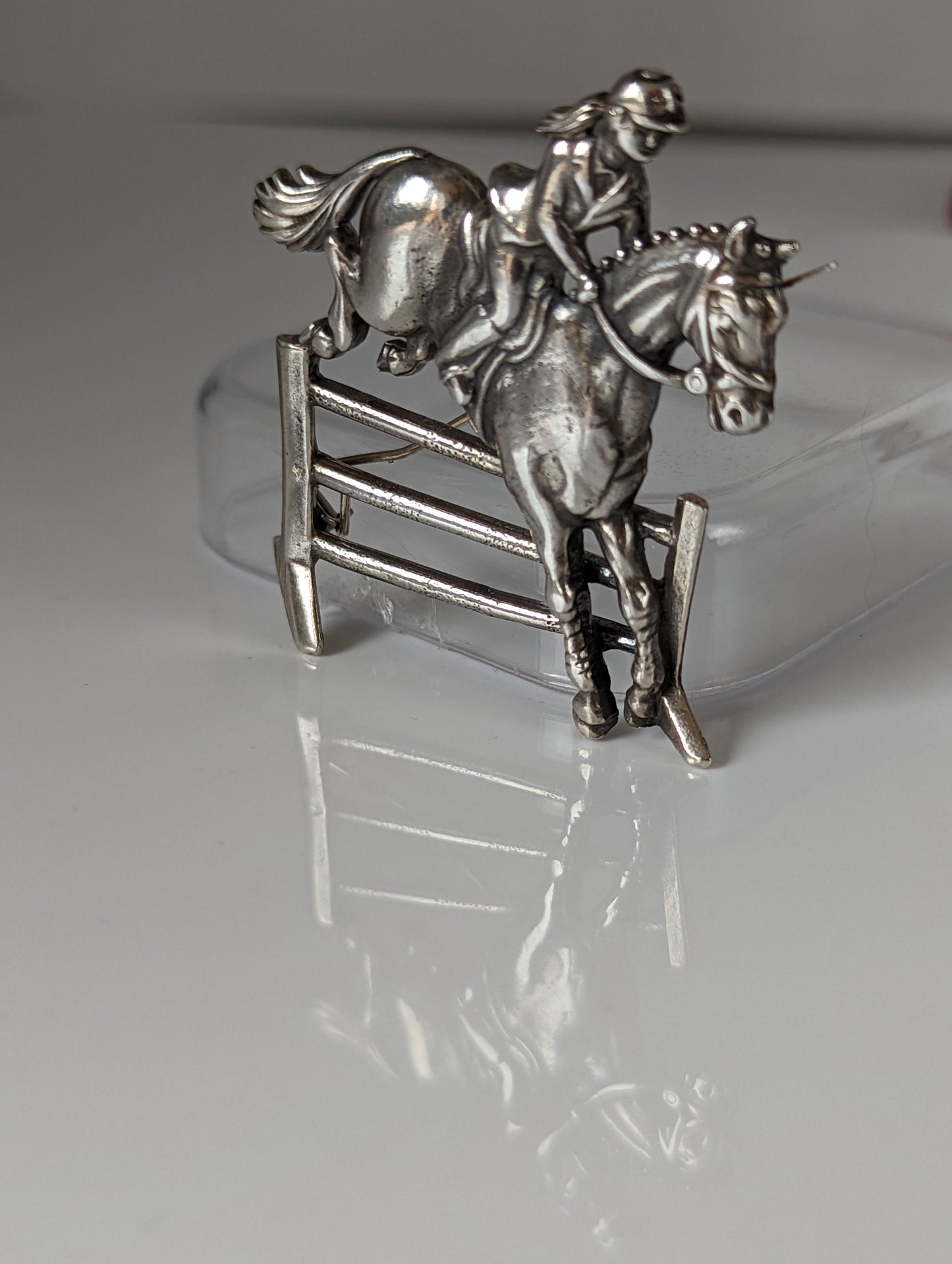 Silver Steed Triple Bar Jump, Show Jumping Brooch / Stock Tie Pin