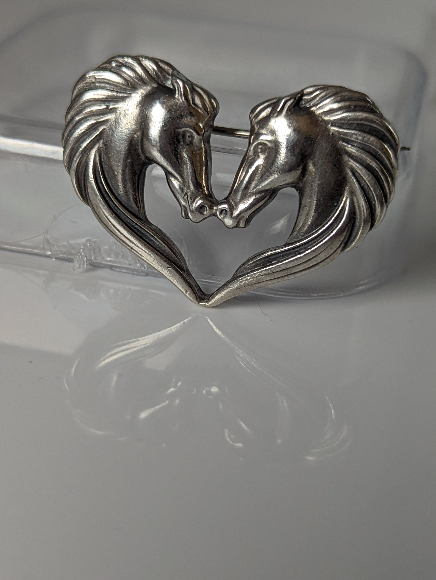 Silver Steed Horse Heart Brooch / Stock Tie Pin