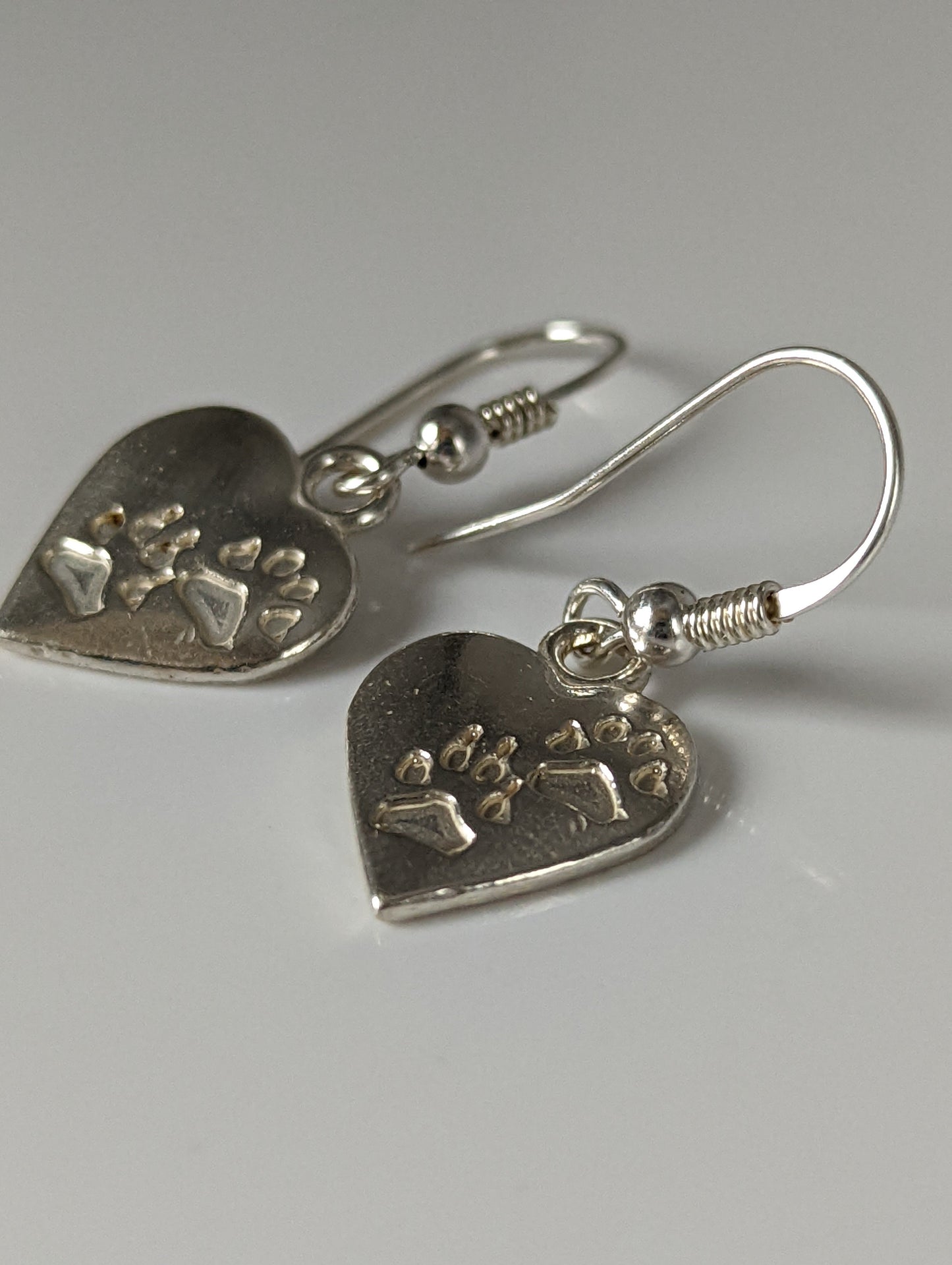 Silver Steed Paws on Heart Silver Dropped Earrings