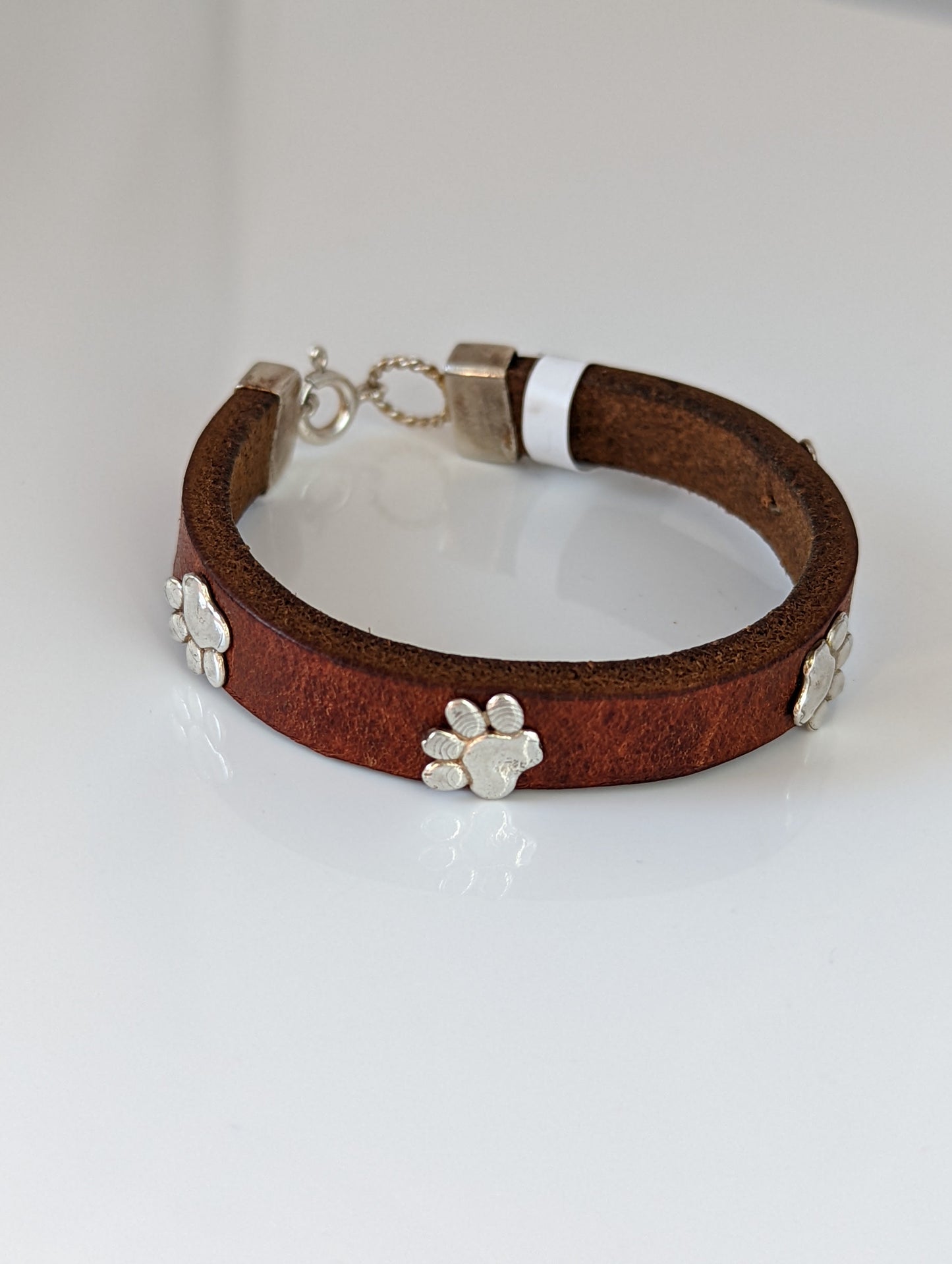 Silver Steed Paw Print Leather Bracelet