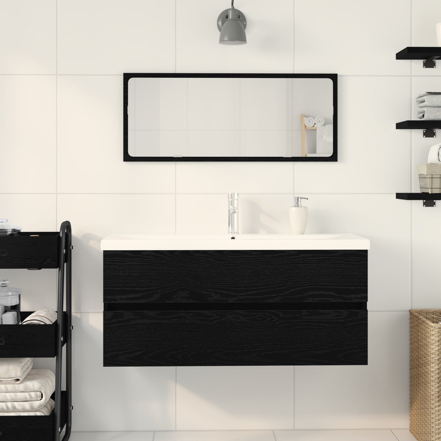 Sink Cabinet with Built-in Basin Black Oak Engineered Wood