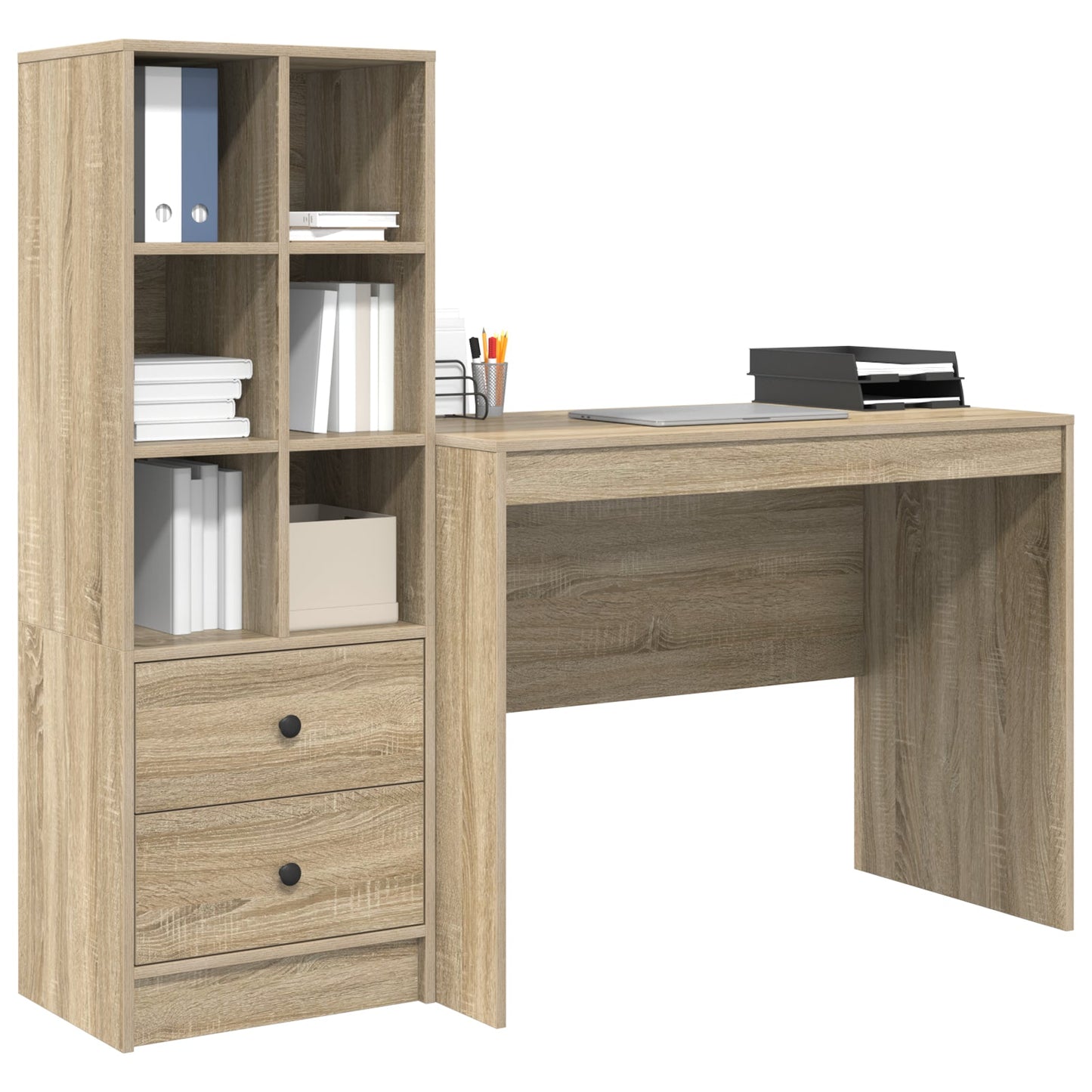 Desk with Storage Sonoma Oak Engineered Wood
