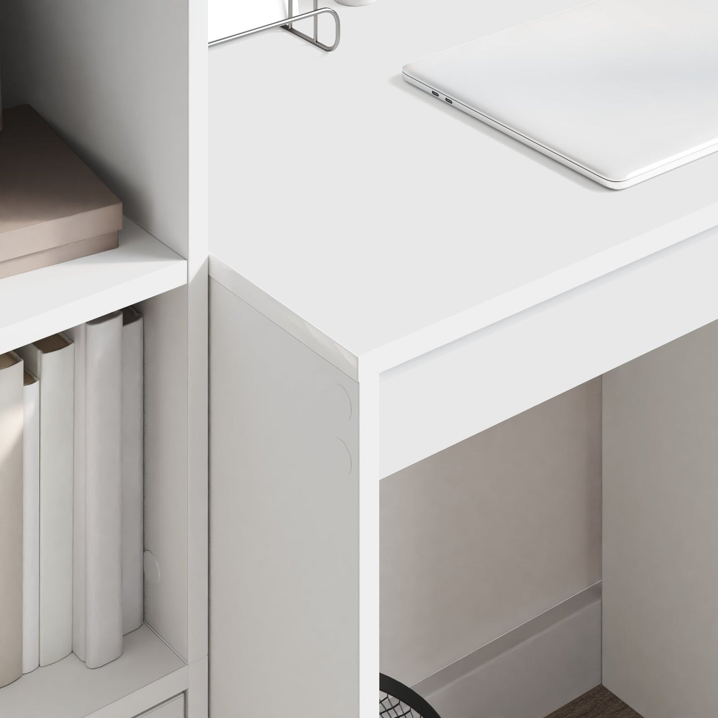 Desk with Storage White Engineered Wood