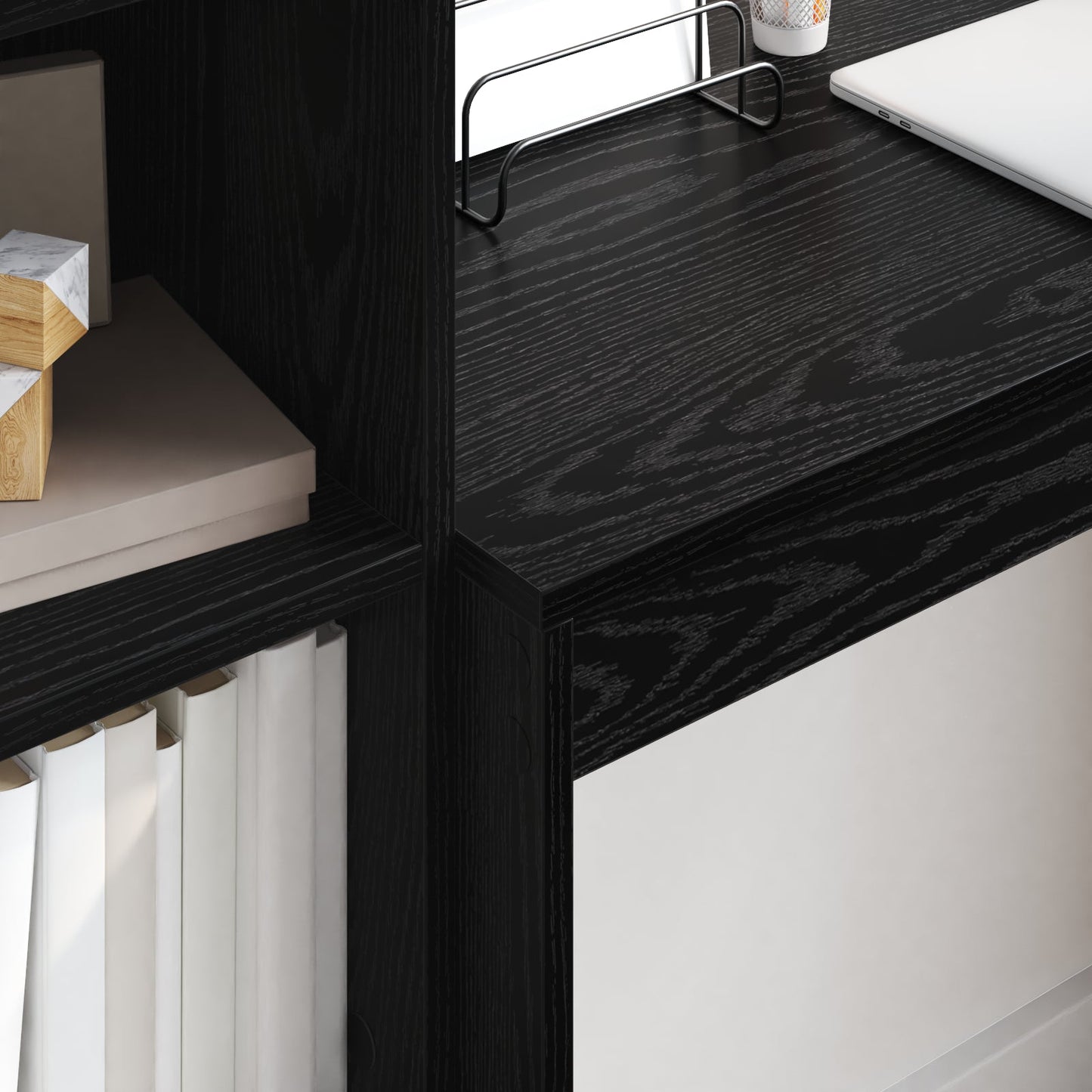 Desk with Storage Black Oak Engineered Wood