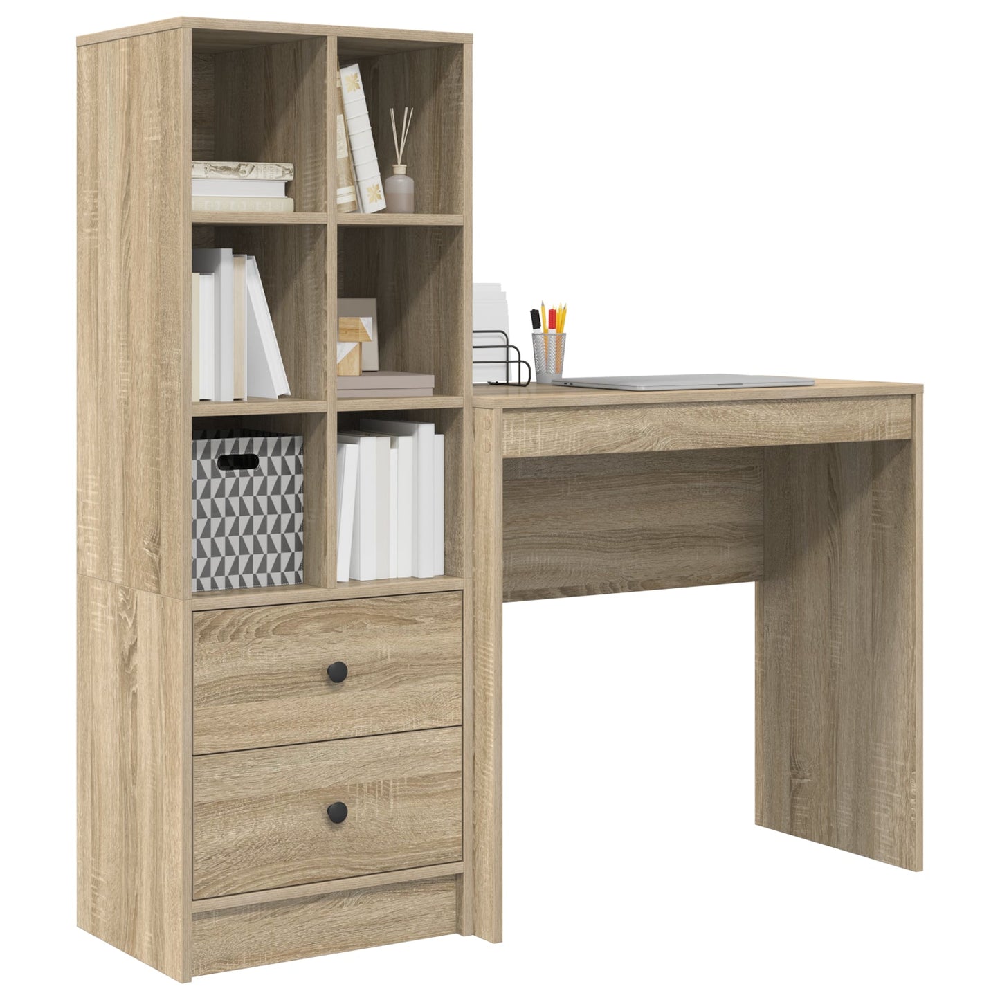 Desk with Storage Sonoma Oak Engineered Wood