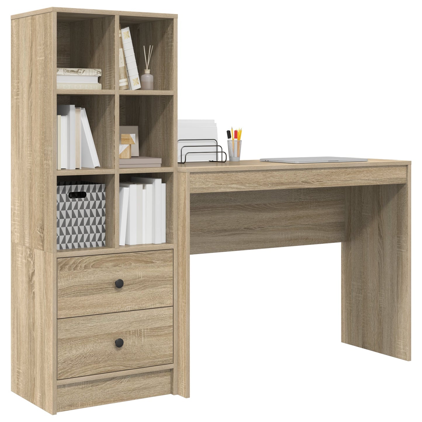 Desk with Storage Sonoma Oak Engineered Wood