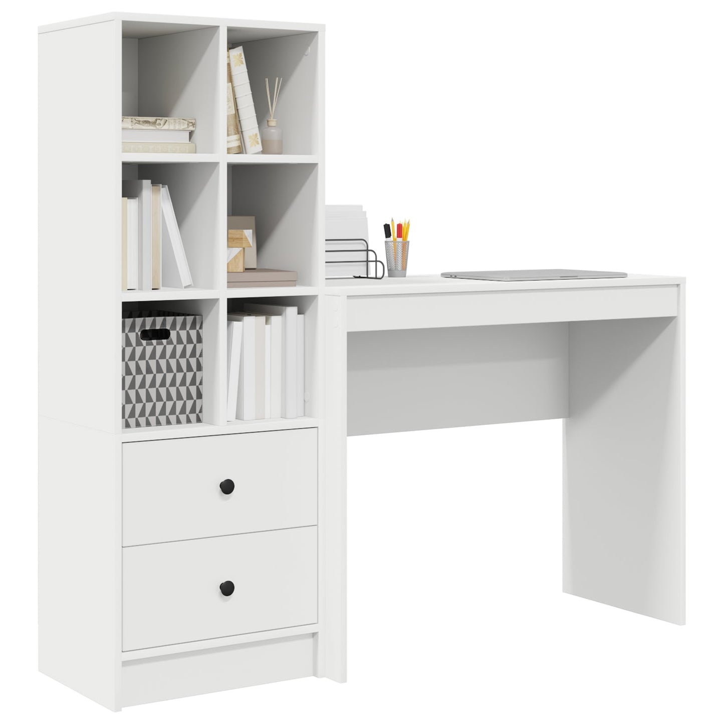 Desk with Storage White Engineered Wood