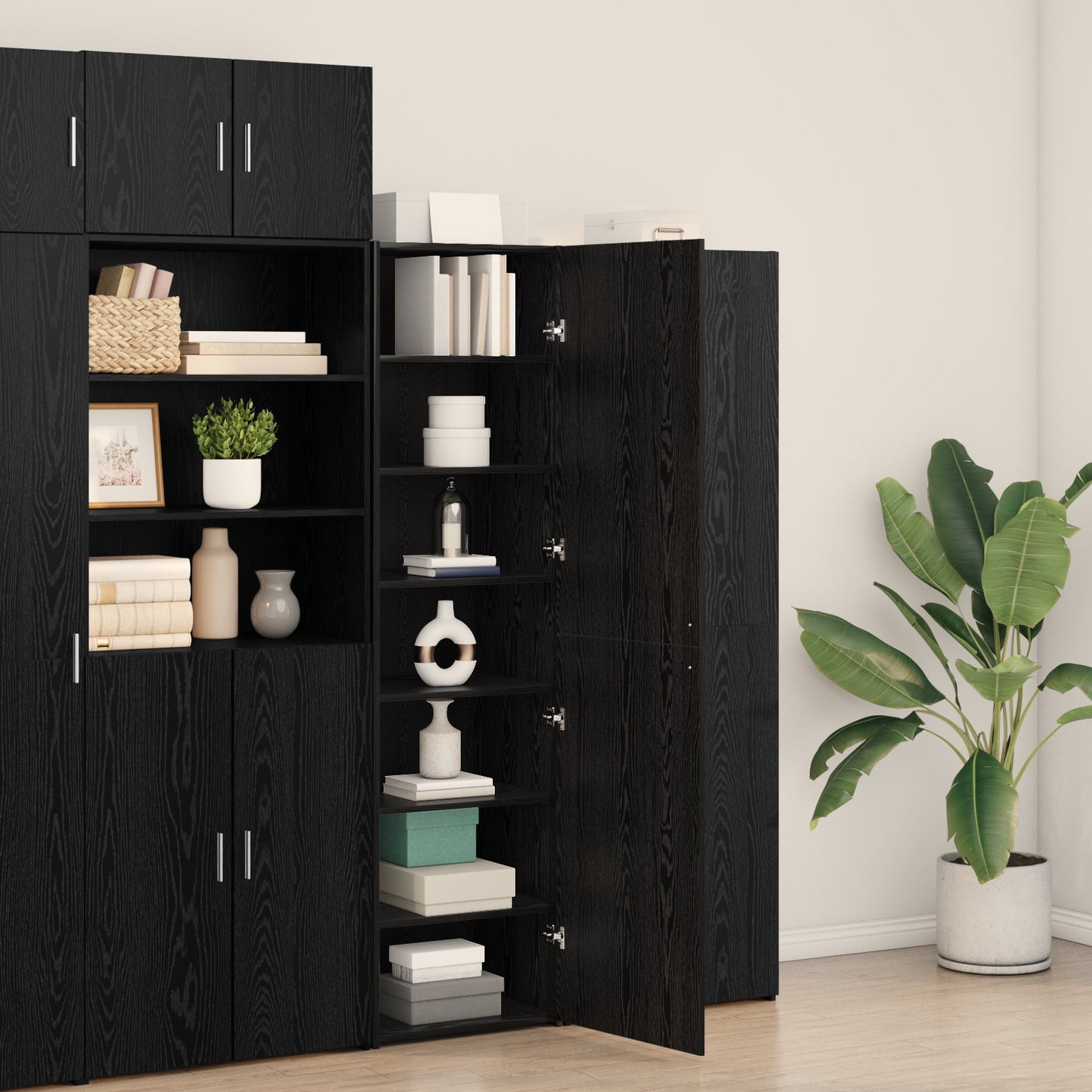 Highboard Black Oak 50x42.5x185 cm Engineered Wood