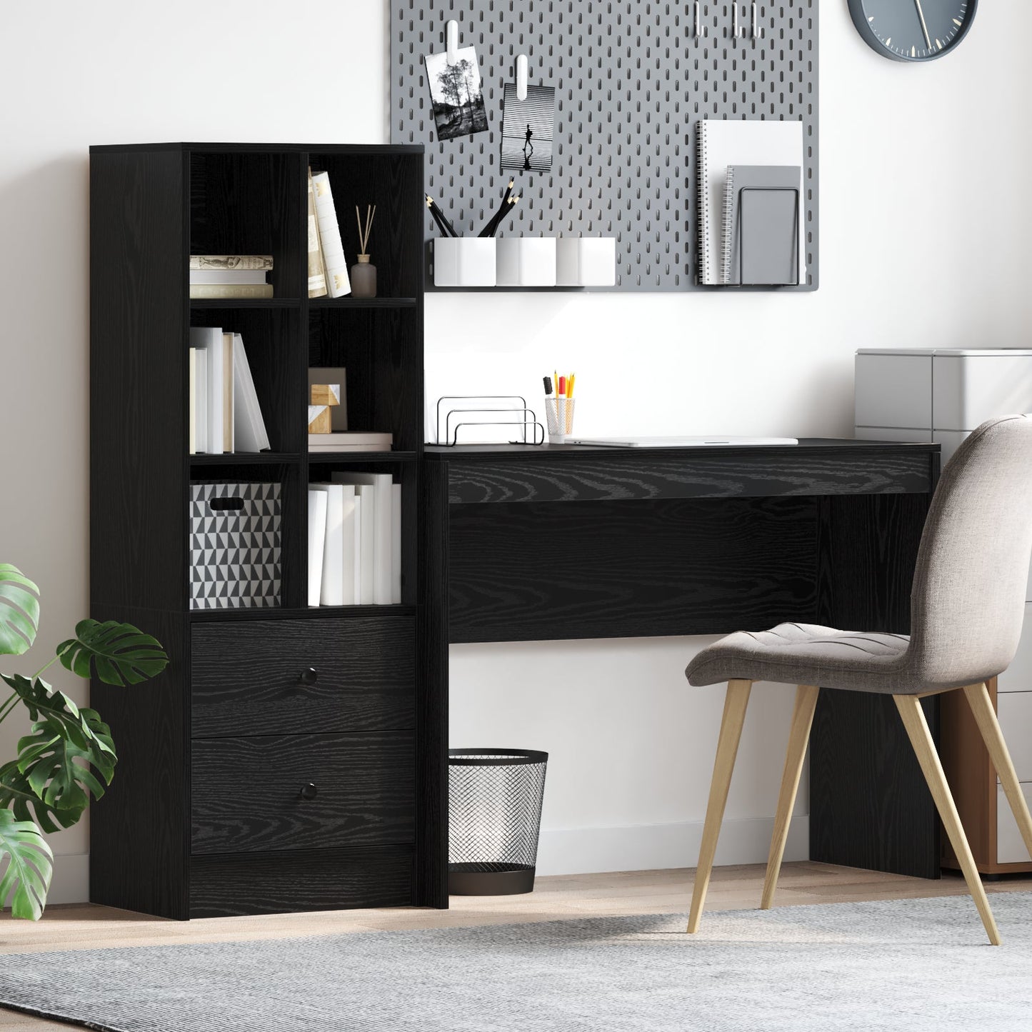 Desk with Storage Black Oak Engineered Wood