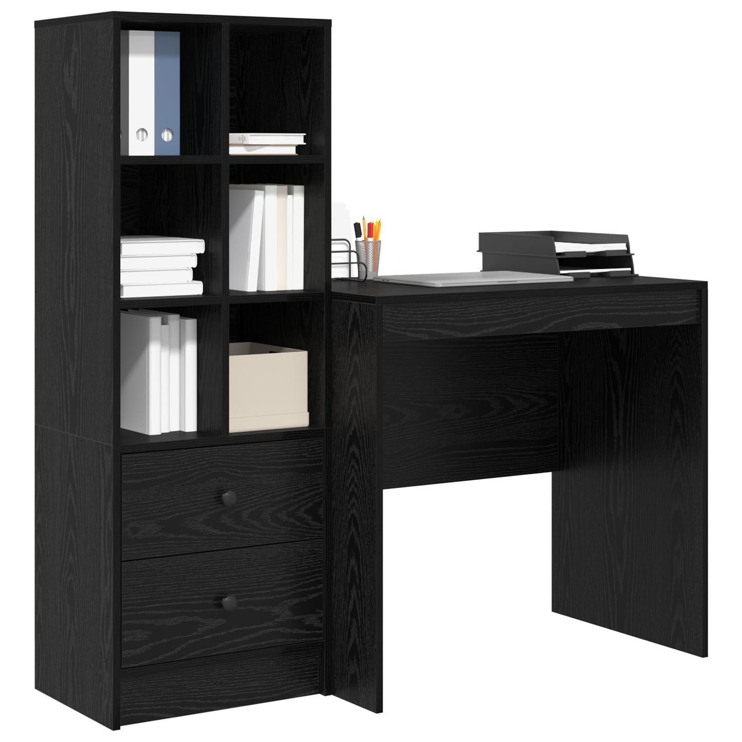 Desk with Storage Black Oak Engineered Wood, vidaXL Desk Black Oak 80x50x76 cm Engineered wood