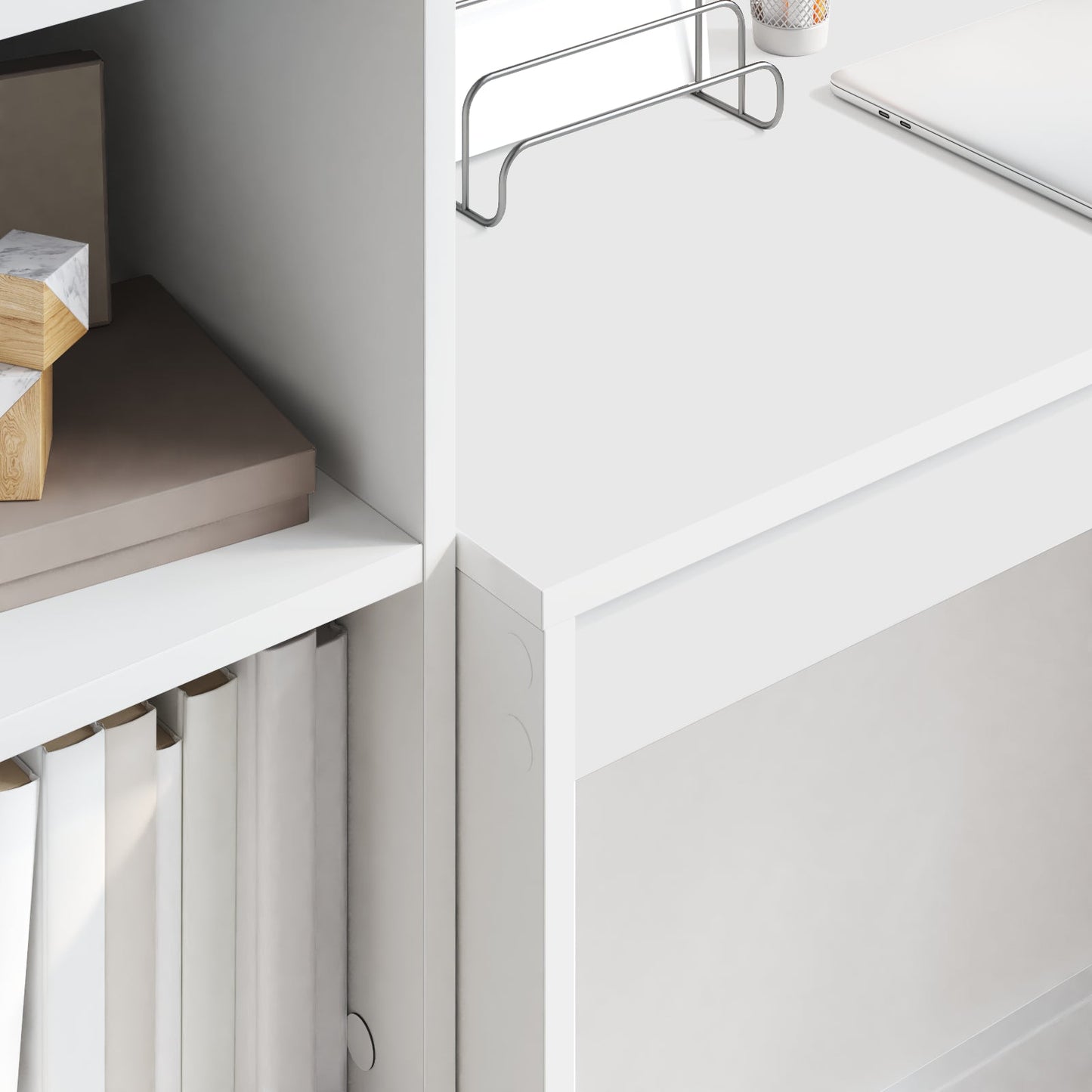 Desk with Storage White Engineered Wood
