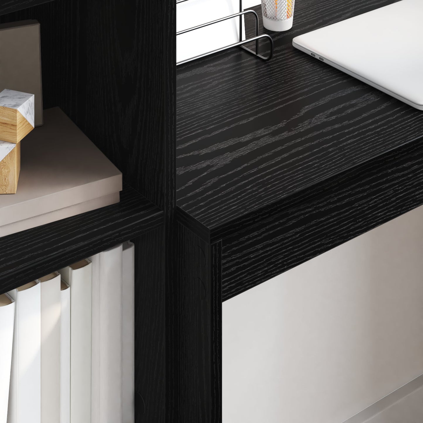 Desk with Storage Black Oak Engineered Wood