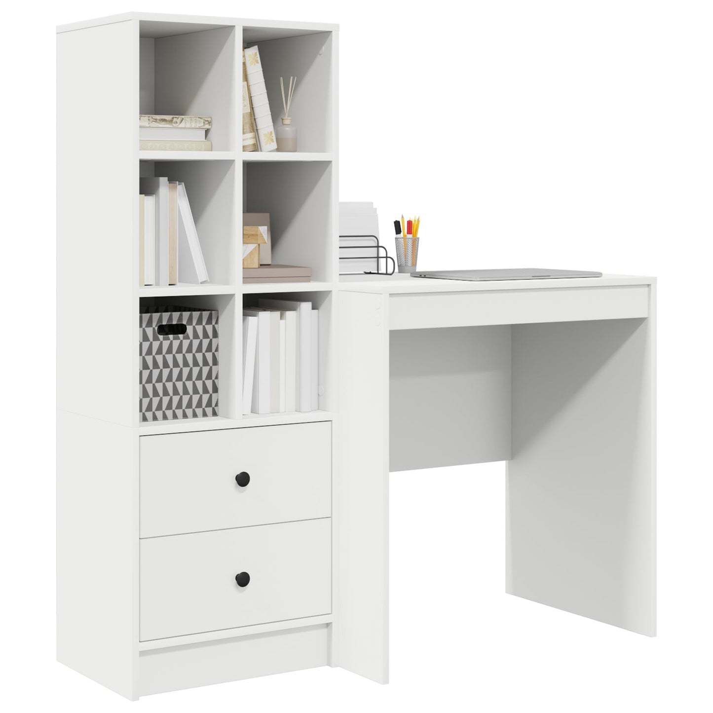 Desk with Storage White Engineered Wood