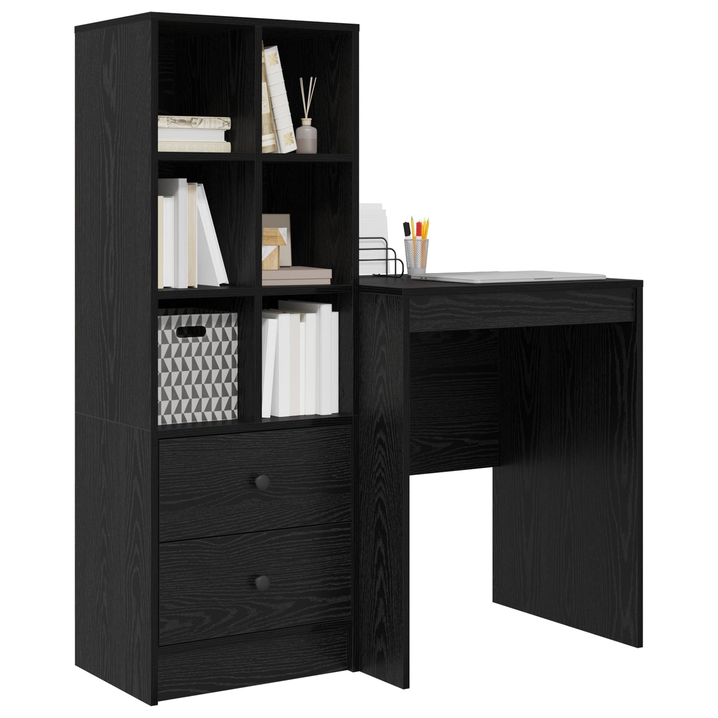 Desk with Storage Black Oak Engineered Wood