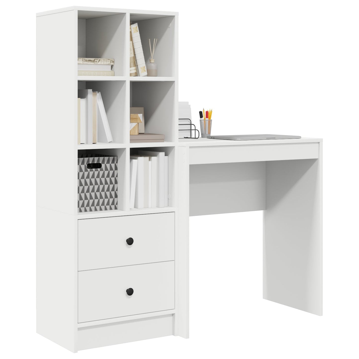 Desk with Storage White Engineered Wood
