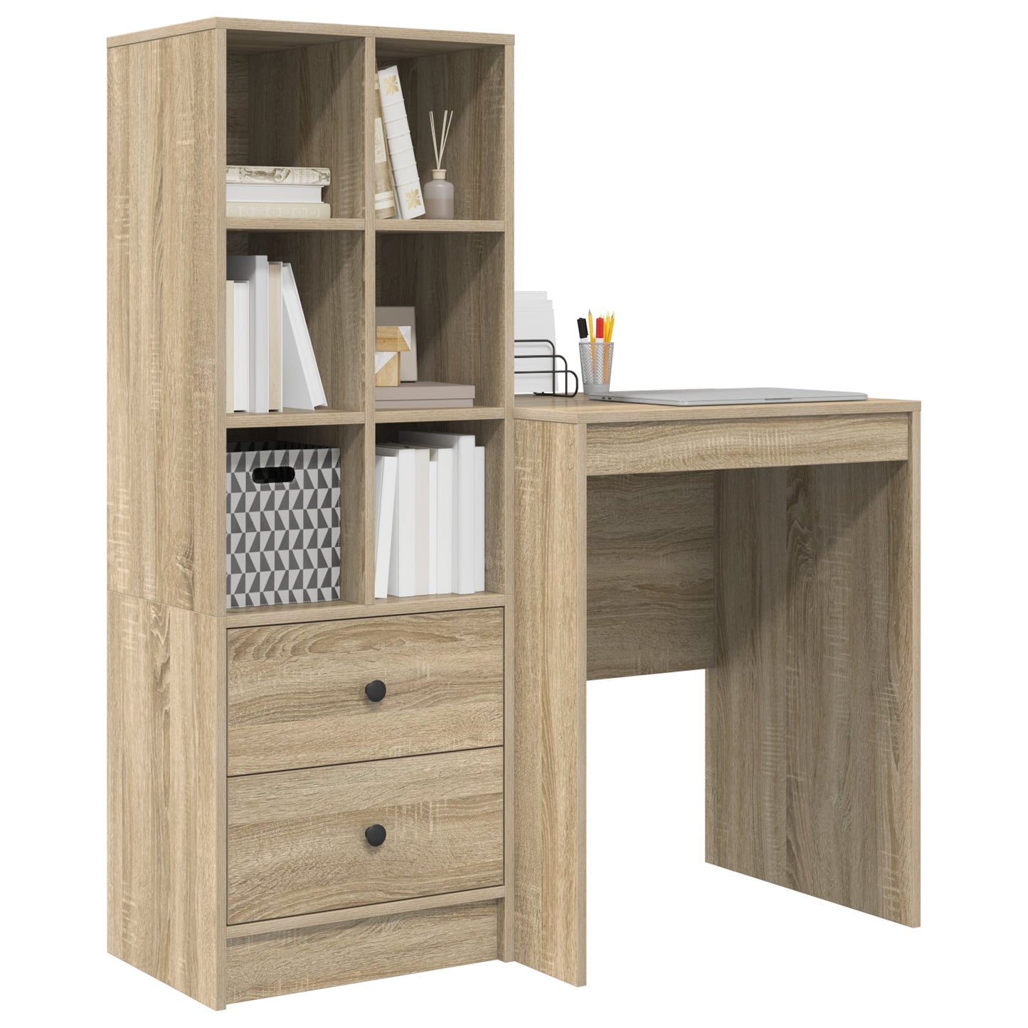 Desk with Storage Sonoma Oak Engineered Wood