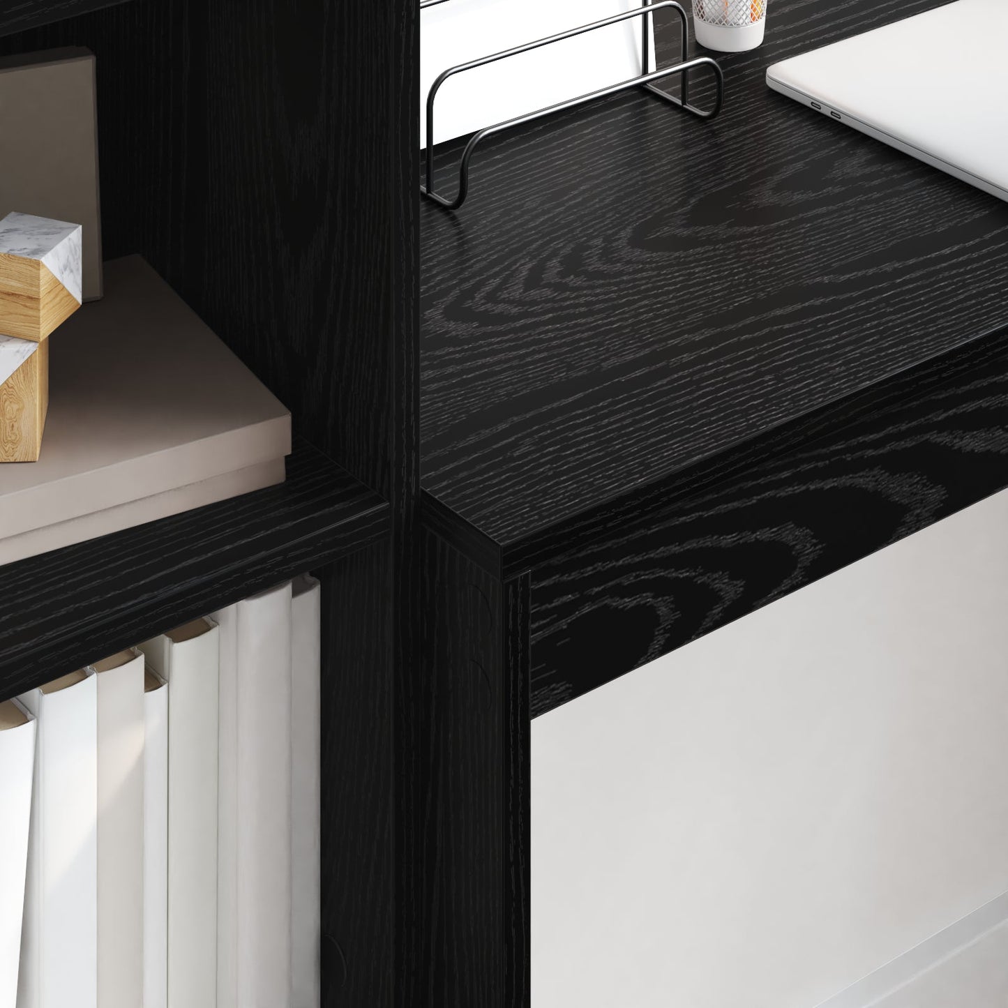 Desk with Storage Black Oak Engineered Wood