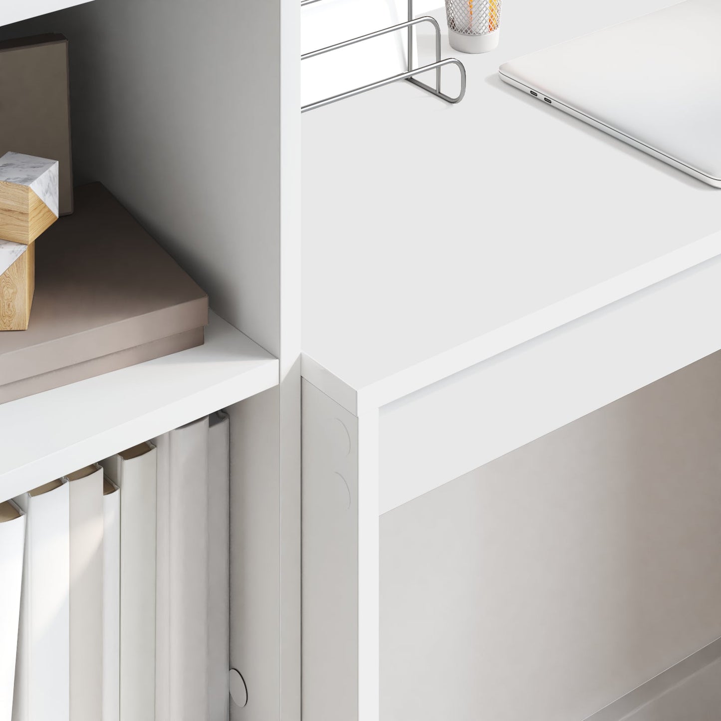 Desk with Storage White Engineered Wood