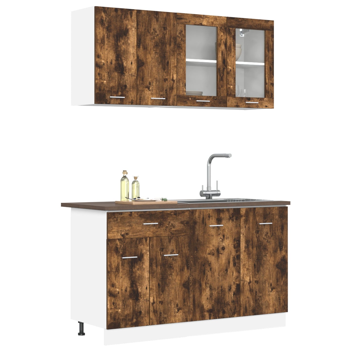 4 Piece Kitchen Cabinet Set Smoked Oak Engineered Wood