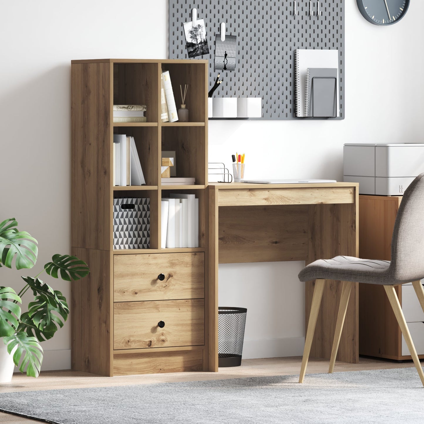 Desk with Storage Artisan Oak Engineered Wood