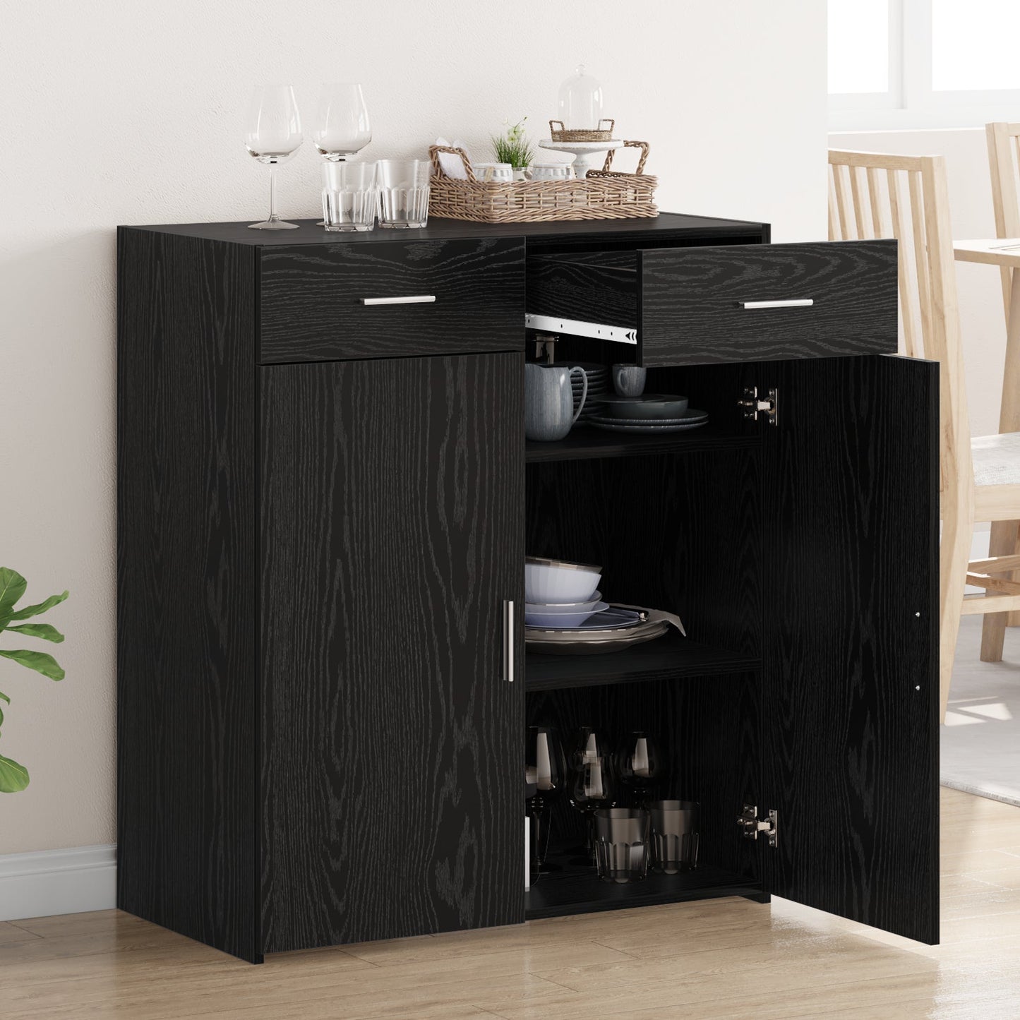 Storage Cabinet Black Oak 80x42.5x93.5 cm Engineered Wood