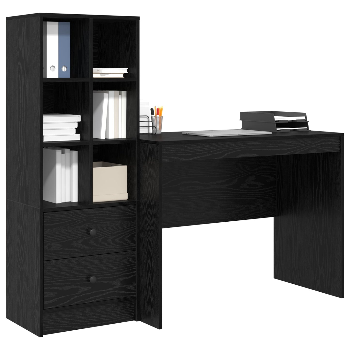 Desk with Storage Black Oak Engineered Wood