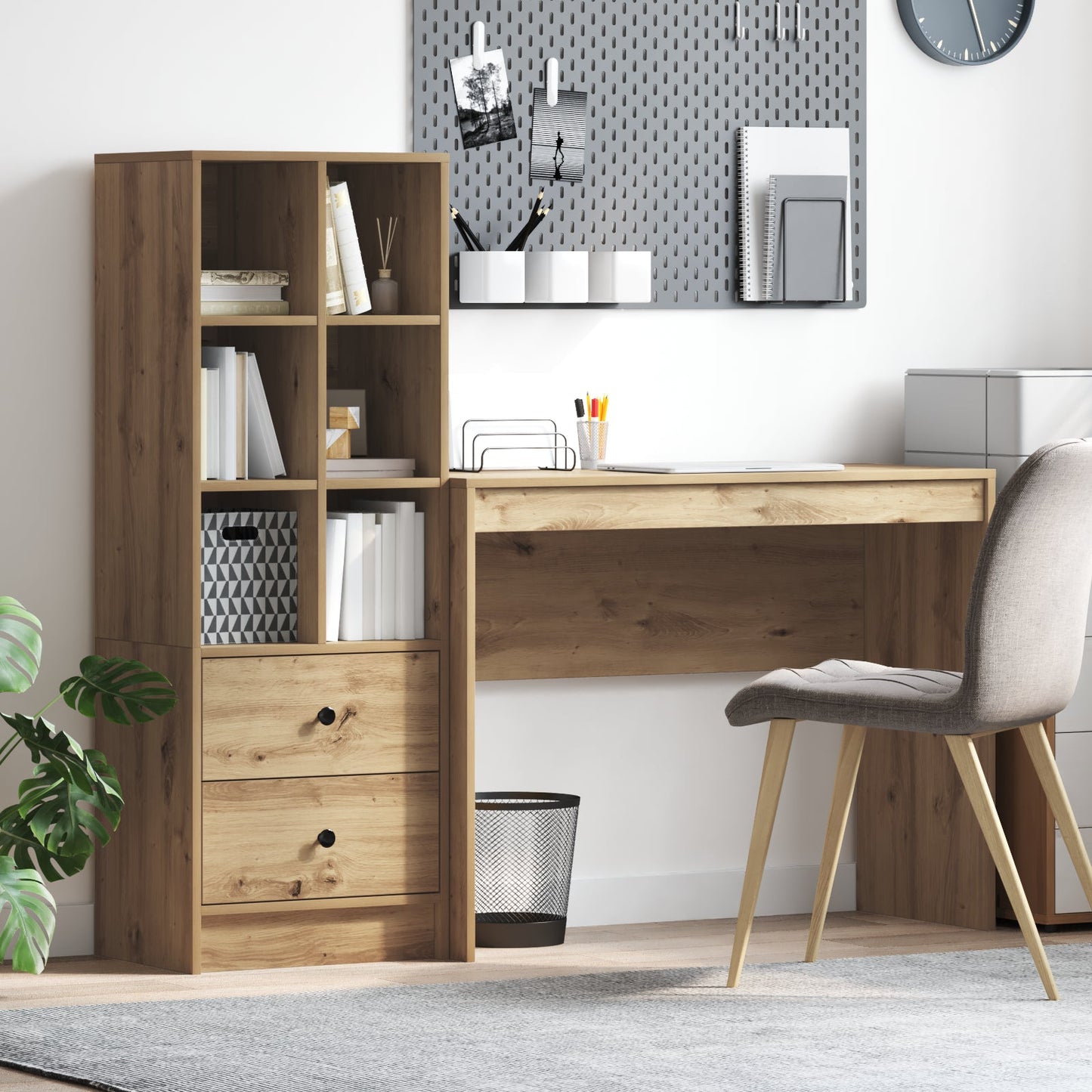 Desk with Storage Artisan Oak Engineered Wood