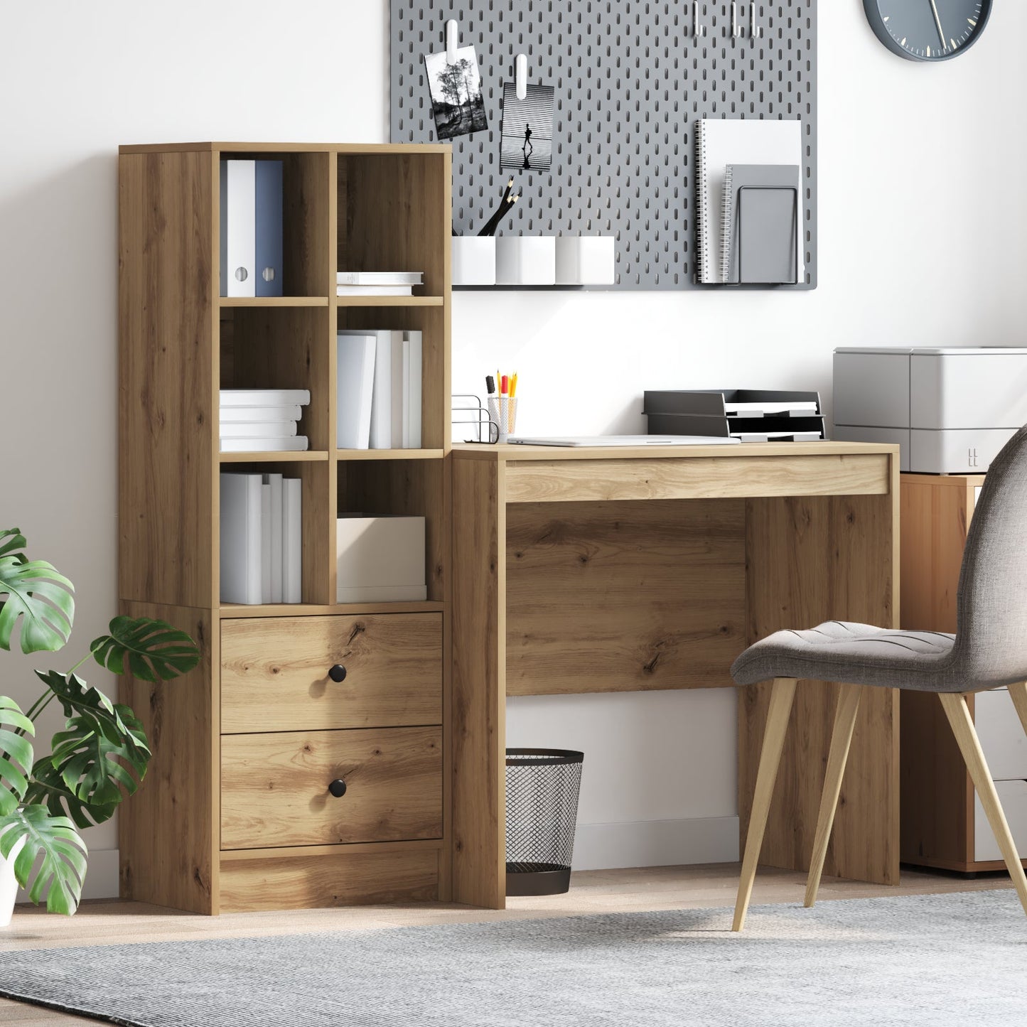 Desk with Storage Artisan Oak Engineered Wood, vidaXL Desk Artisan Oak 80x50x76 cm Engineered wood